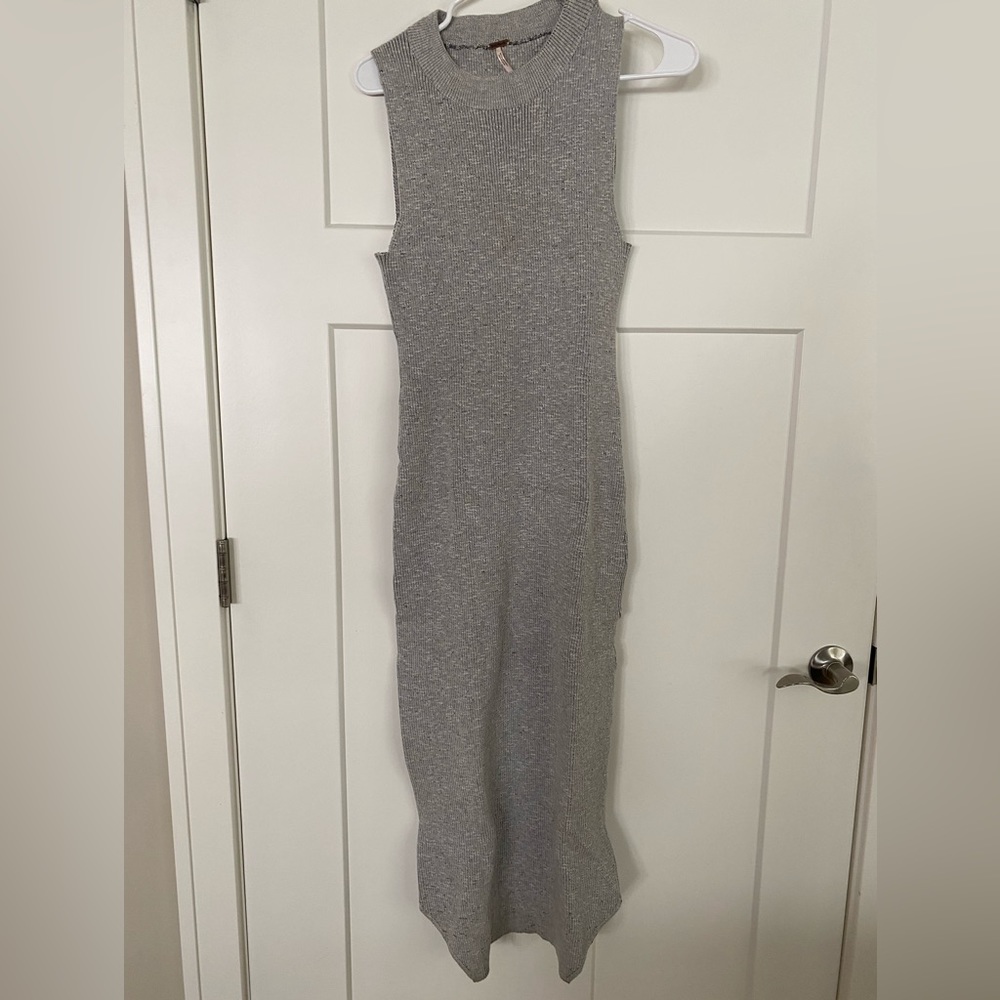 Free People Body sleeveless ribbed dress form fit mid calf length grey Size Sm